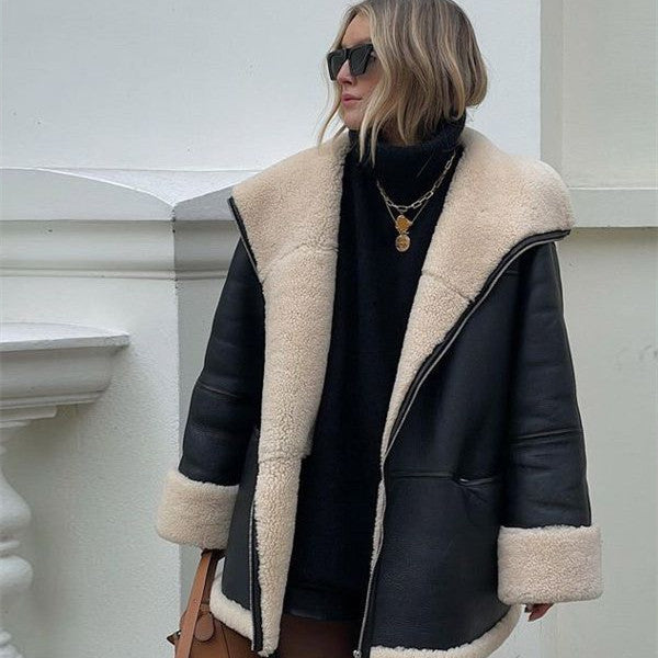 Manteau cuir fourrure chic