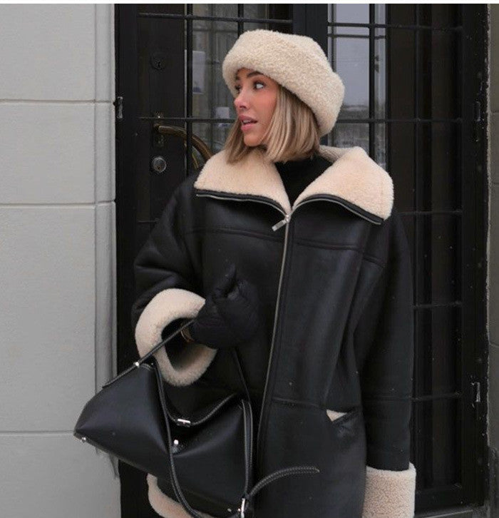 Manteau cuir fourrure chic