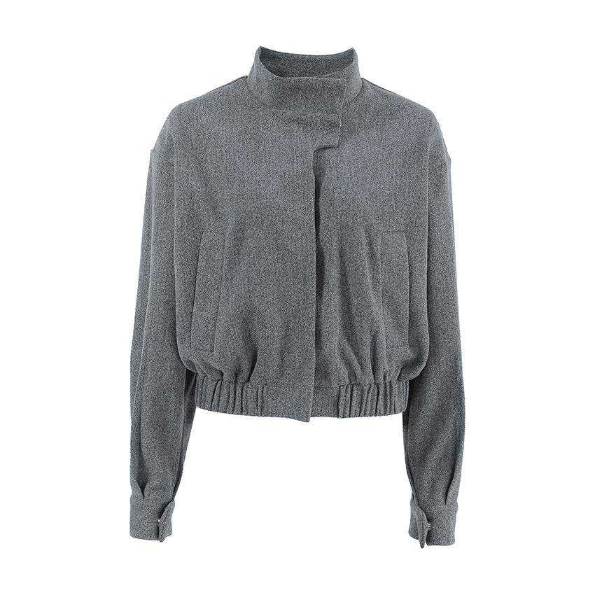 Manteau gris à col montant en laine