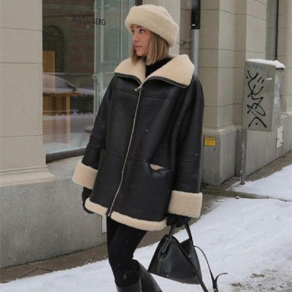 Manteau cuir fourrure chic
