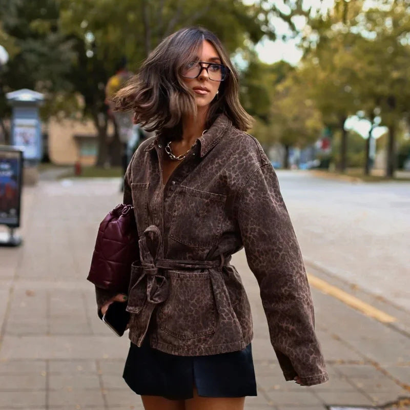 Manteau à revers imprimé animalier femme