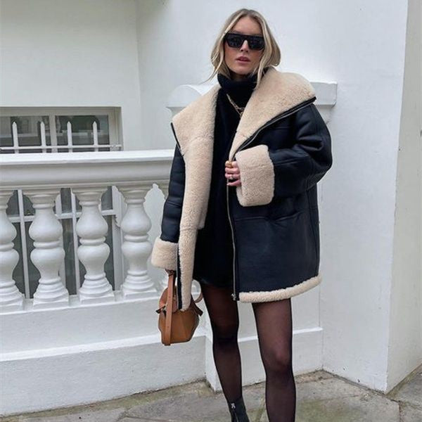 Manteau cuir fourrure chic