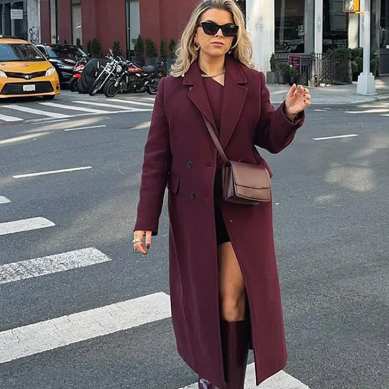 Manteau long en laine mélangée