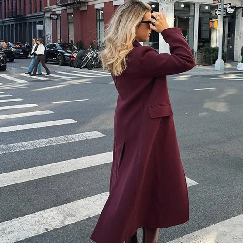 Manteau long en laine mélangée