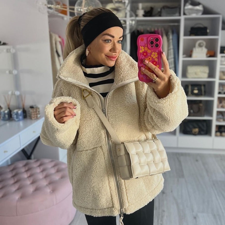 Manteau d'hiver à revers zippé avec poches