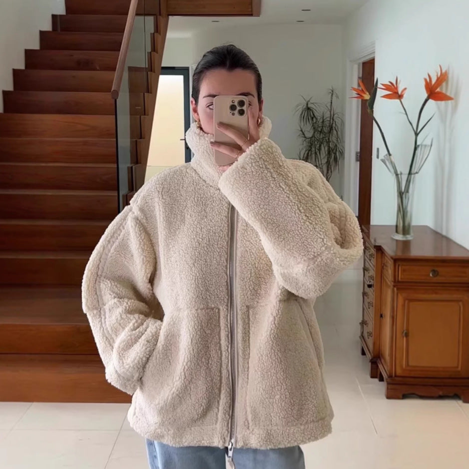 Manteau d'hiver à revers zippé avec poches
