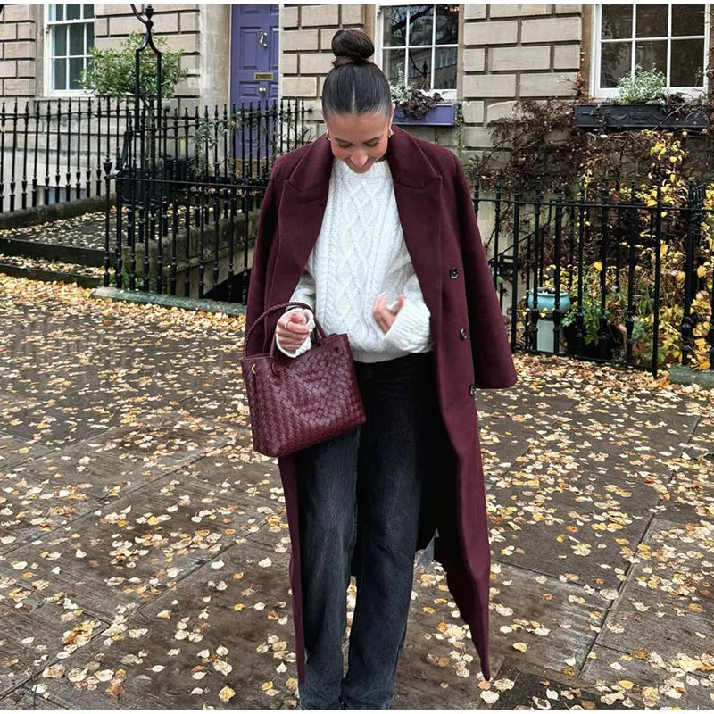 Manteau long en laine mélangée