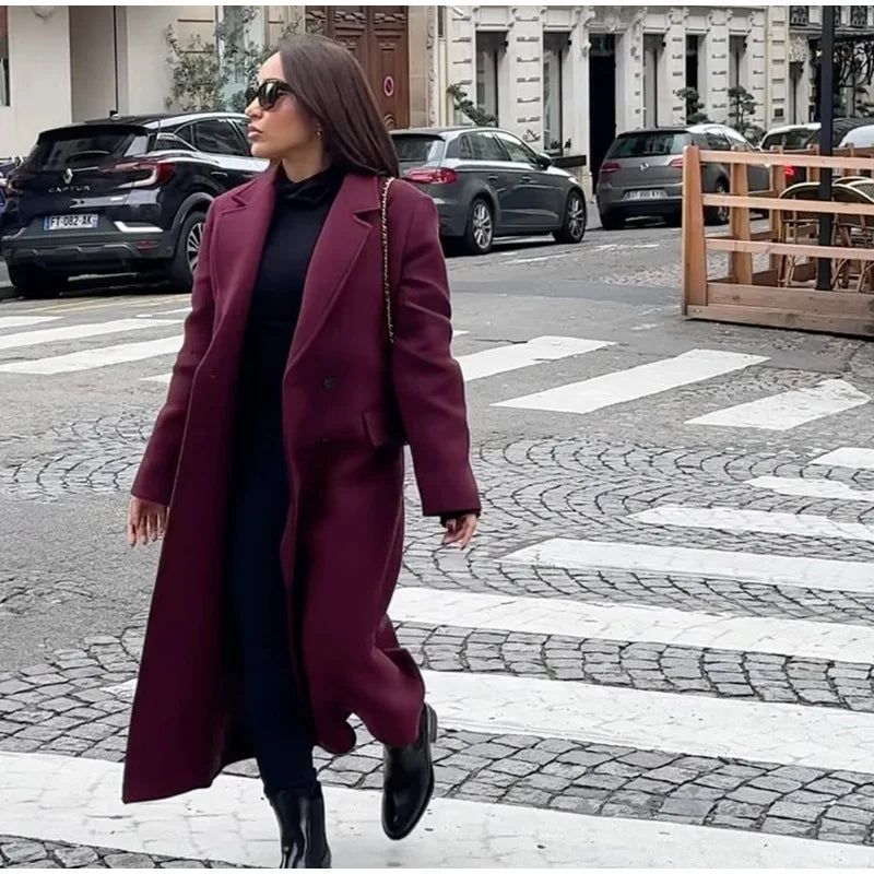 Manteau long en laine mélangée