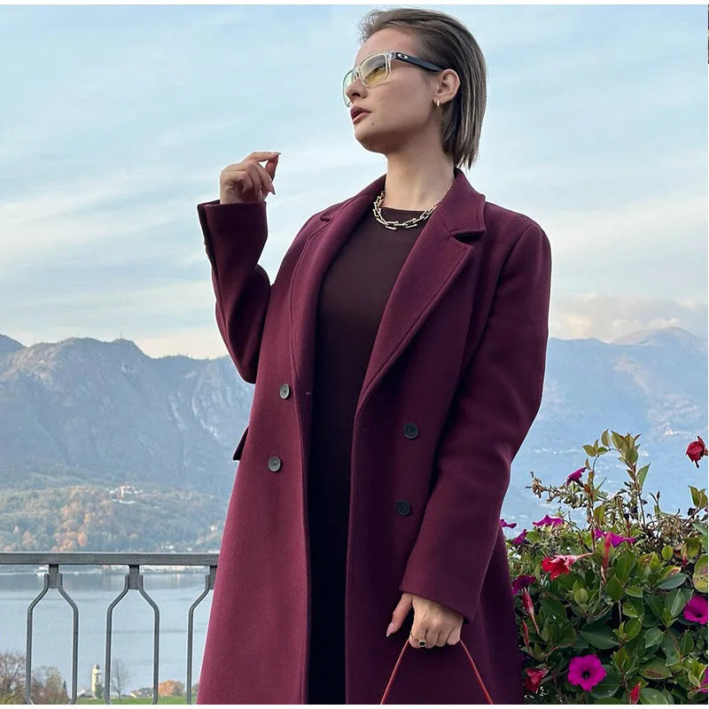 Manteau long en laine mélangée