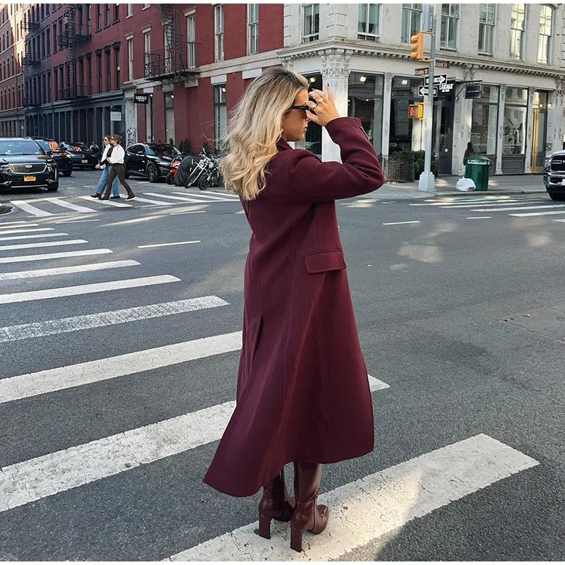 Manteau long en laine mélangée