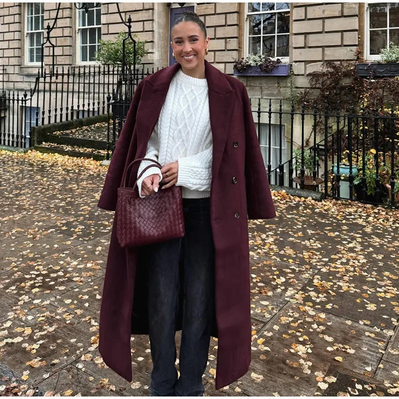 Manteau long en laine mélangée