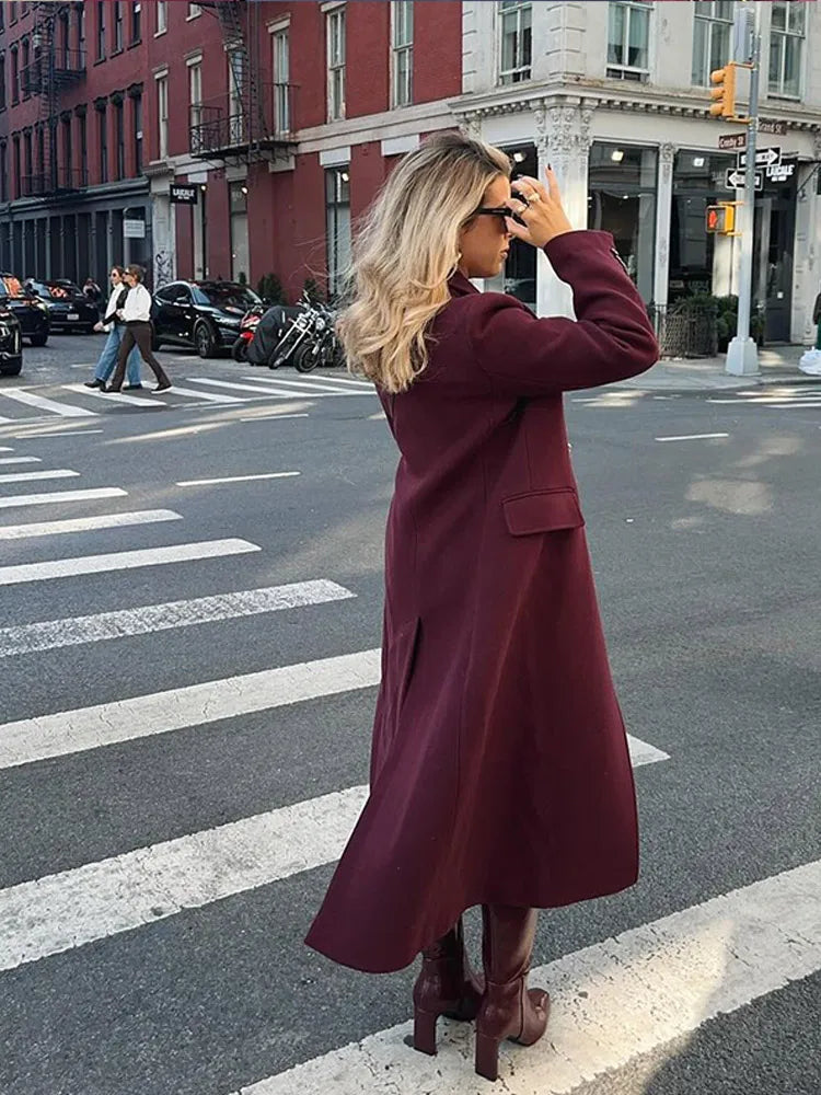 Manteau long en laine mélangée