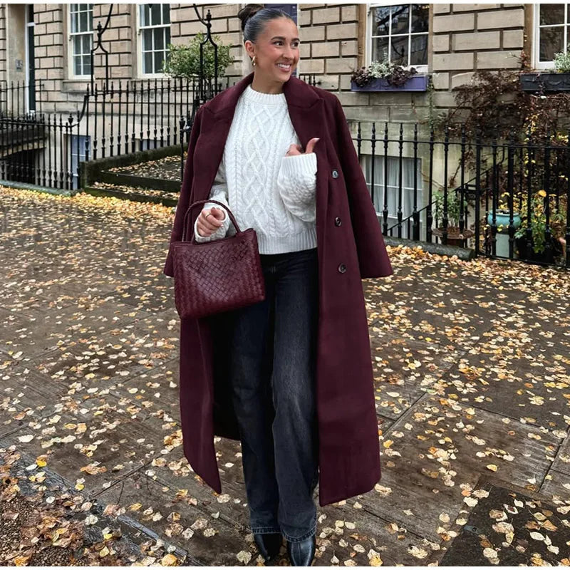 Manteau long en laine mélangée