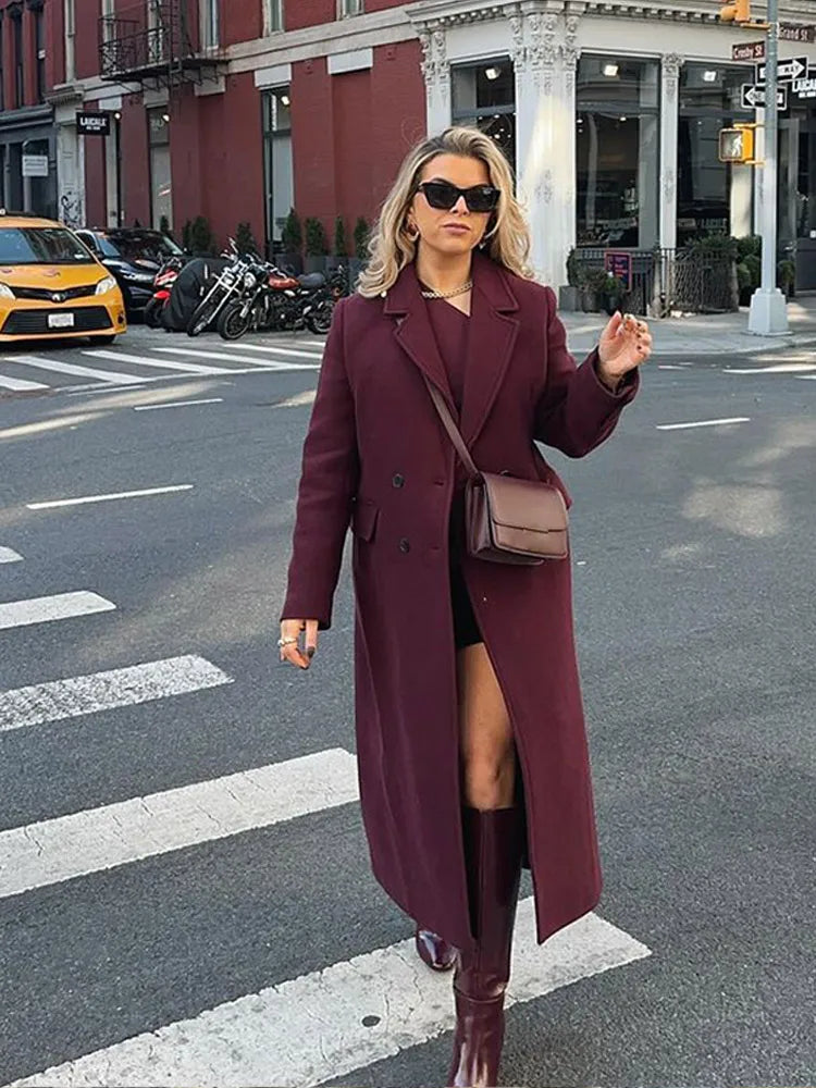 Manteau long en laine mélangée