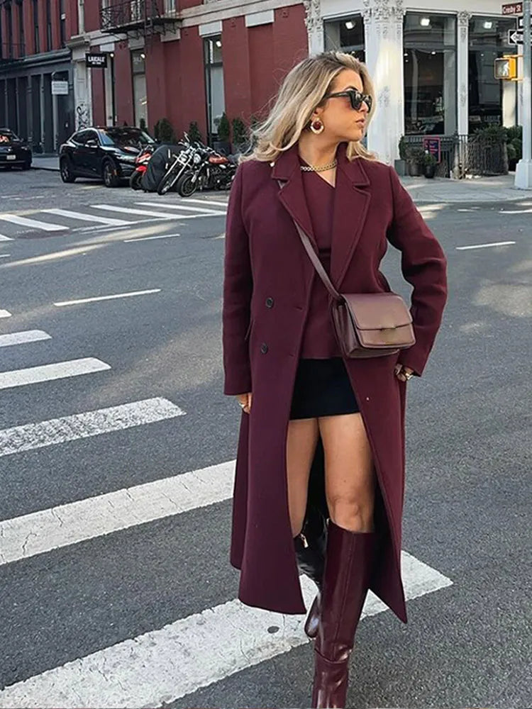 Manteau long en laine mélangée