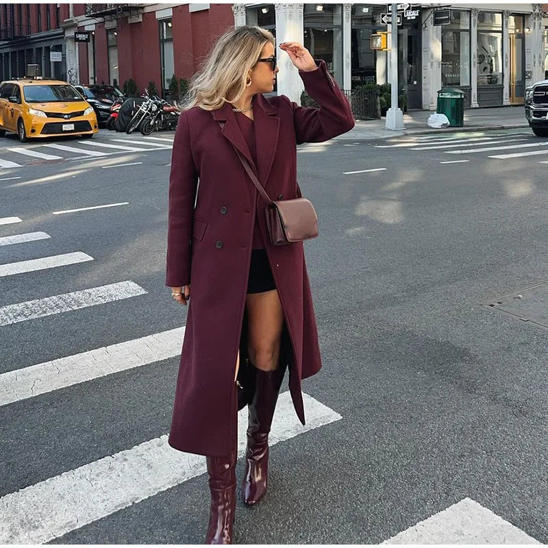 Manteau long en laine mélangée