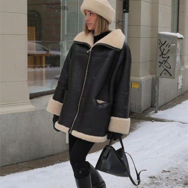 Manteau cuir fourrure chic