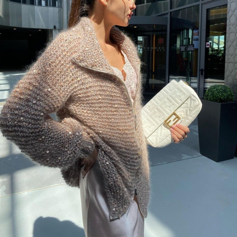 Manteau en tricot de conception de paillettes