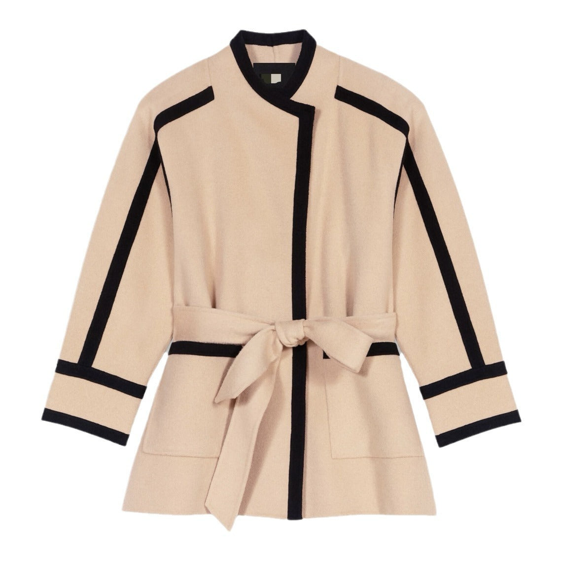 Manteau mi-long en laine bicolore à lacets