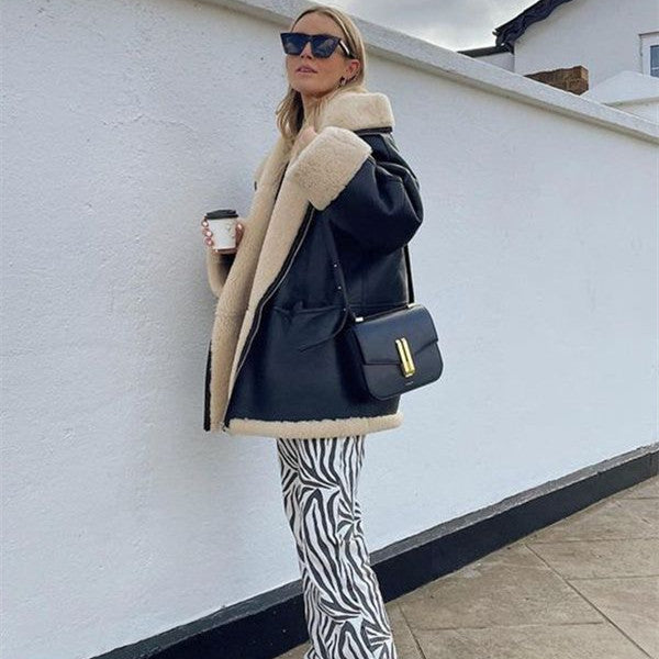 Manteau cuir fourrure chic