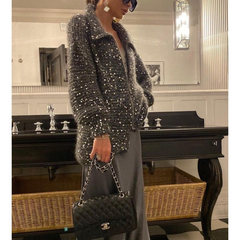 Manteau en tricot de conception de paillettes
