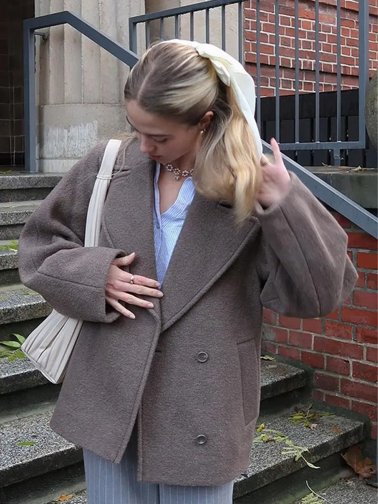 Manteau en laine à double boutonnage pour femme