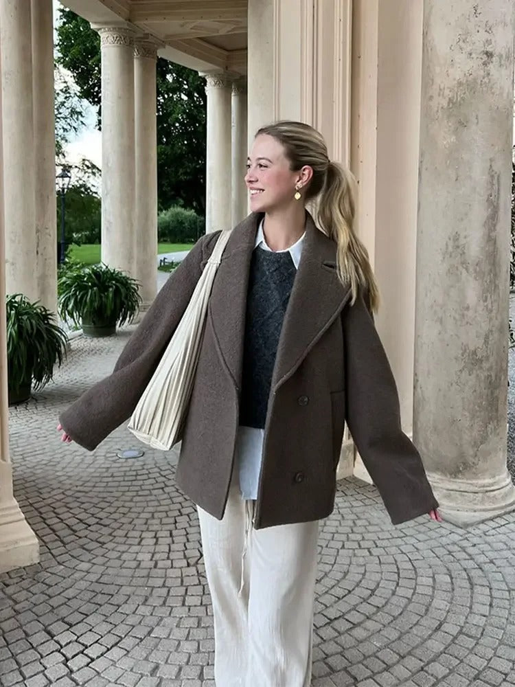 Manteau en laine à double boutonnage pour femme