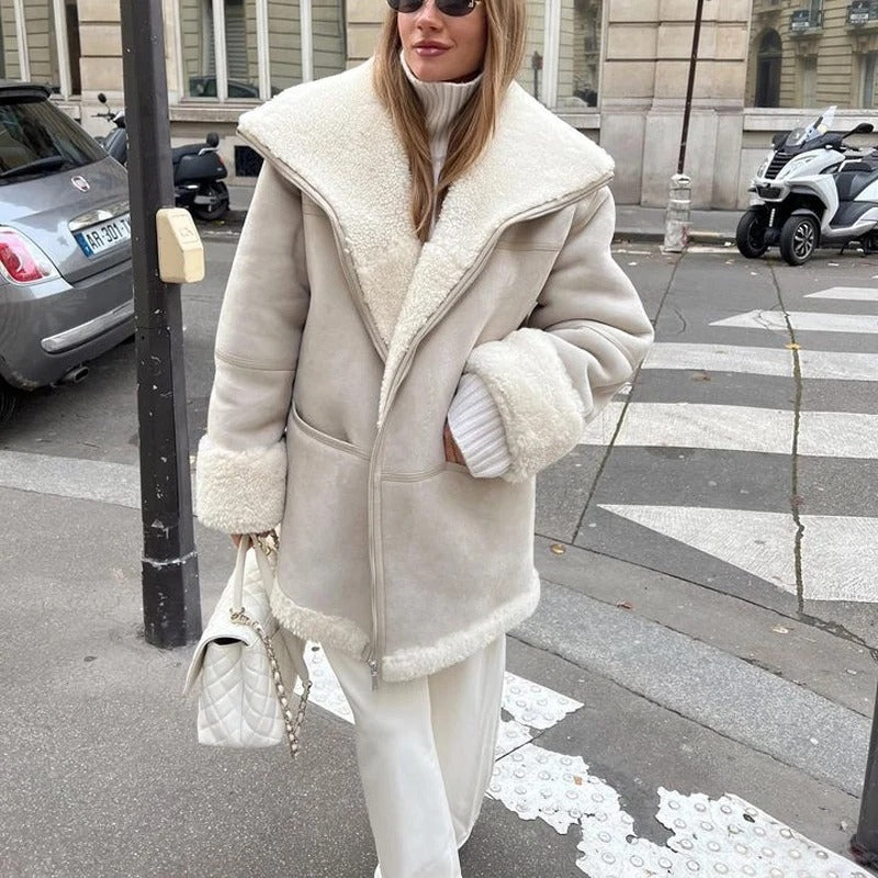 Manteau cuir fourrure chic