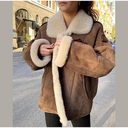 Manteau chaud en laine d'agneau femme