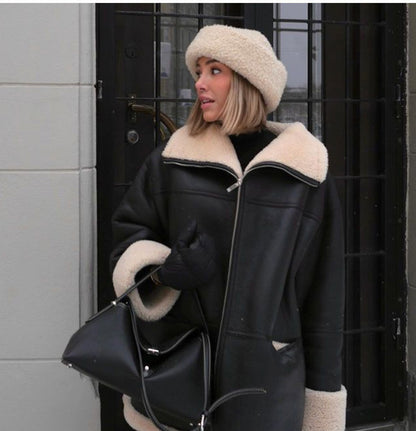 Manteau cuir fourrure chic