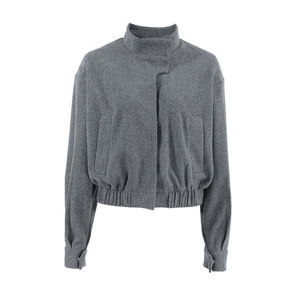 Manteau gris à col montant en laine