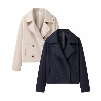 Manteau court en laine à double boutonnage pour femme