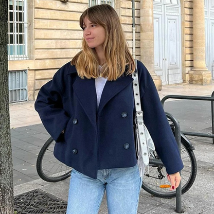 Manteau court en laine à double boutonnage pour femme