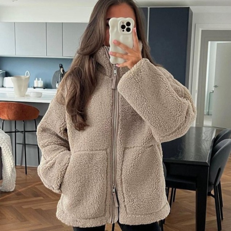 Manteau d'hiver à revers zippé avec poches