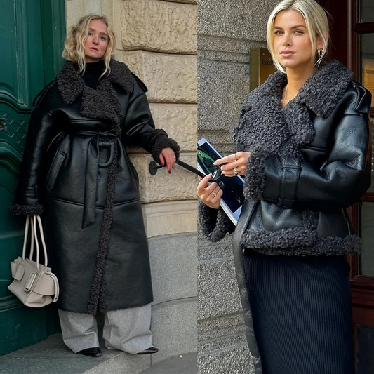 Manteau chaud en fourrure à col carré