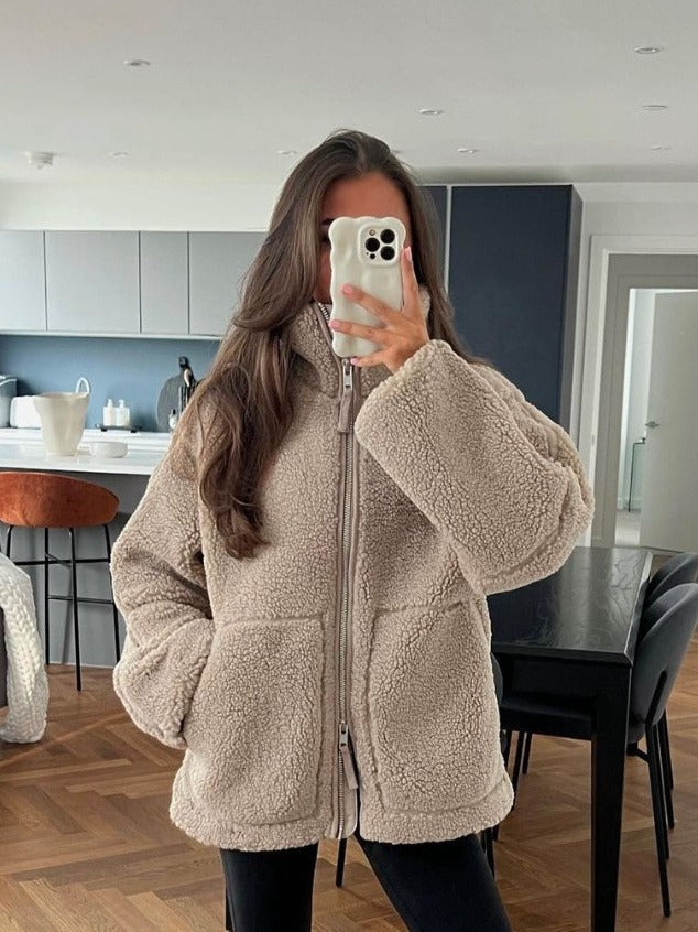 Manteau d'hiver à revers zippé avec poches
