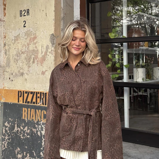 Manteau à revers imprimé animalier femme