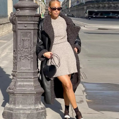 Manteau chaud en fourrure à col carré
