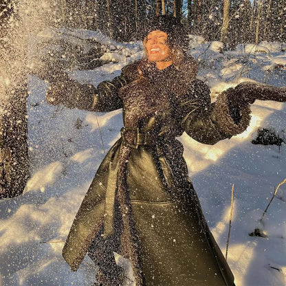 Manteau chaud en fourrure à col carré