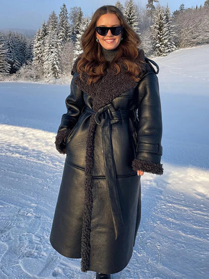 Manteau chaud en fourrure à col carré
