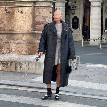 Manteau chaud en fourrure à col carré