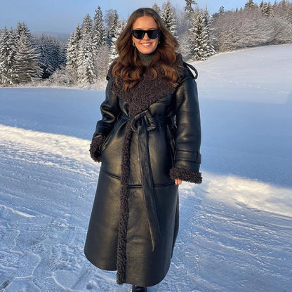 Manteau chaud en fourrure à col carré