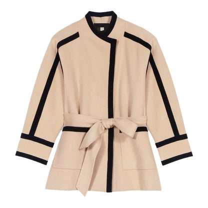 Manteau mi-long en laine bicolore à lacets