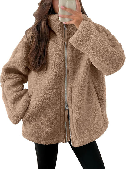 Manteau d'hiver à revers zippé avec poches