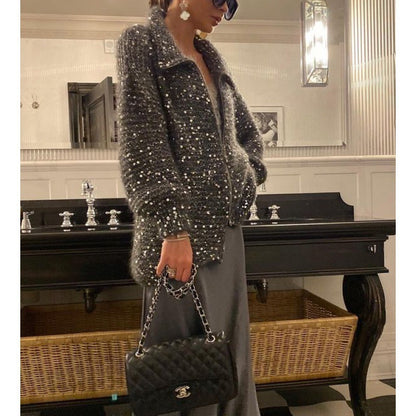 Manteau en tricot de conception de paillettes