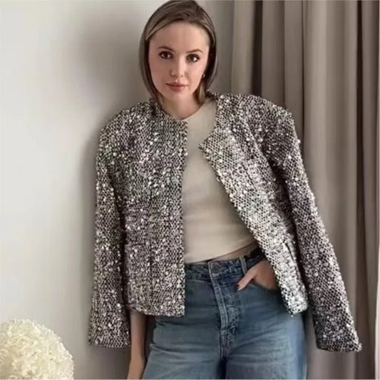 Veste en tweed de laine à paillettes