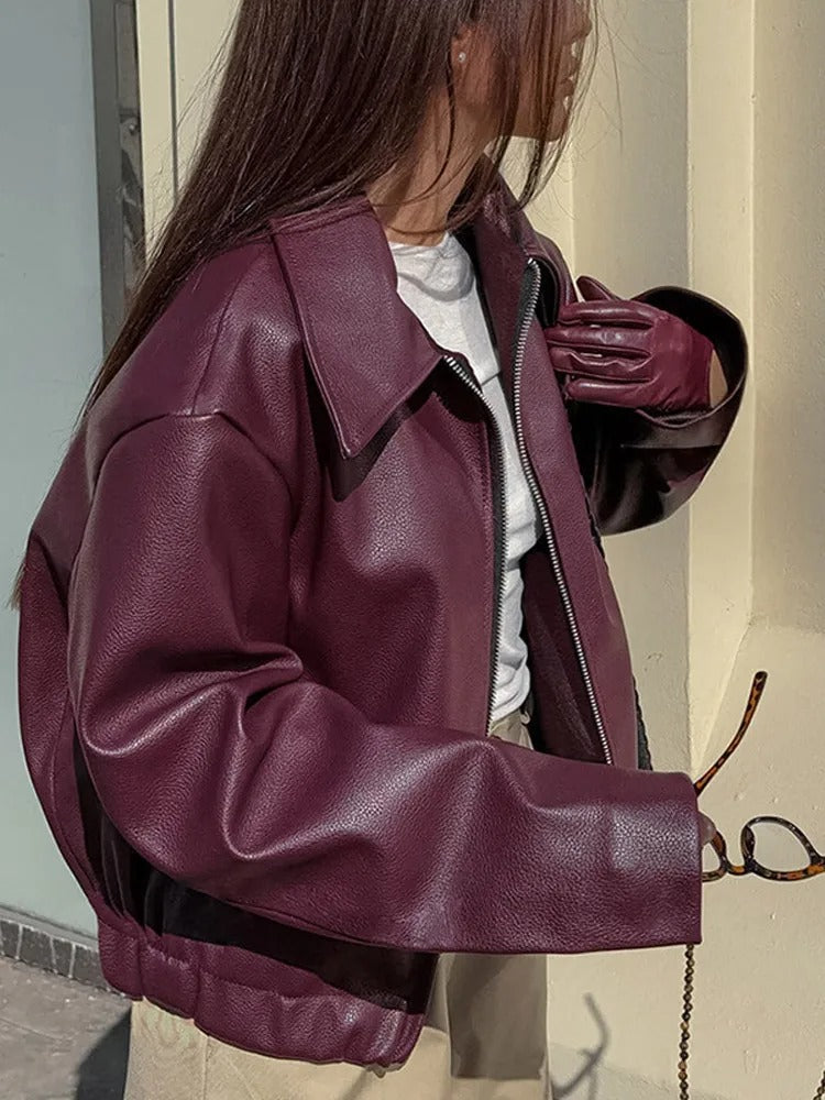 Veste chaude en cuir solide pour femme