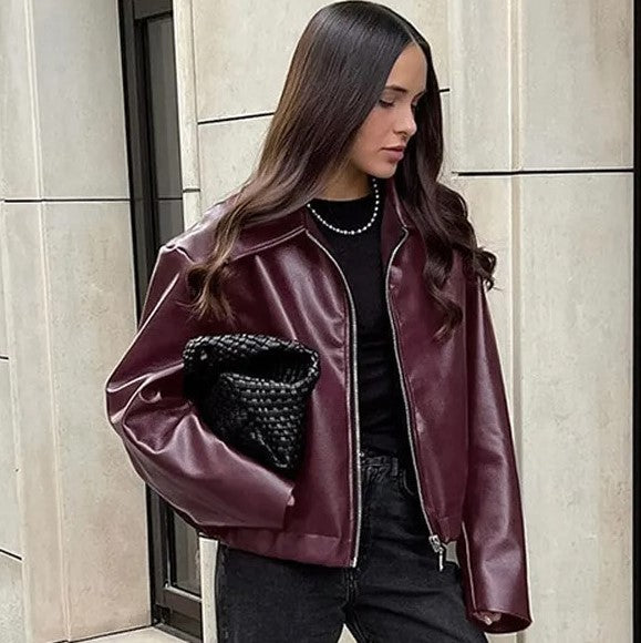 Veste chaude en cuir solide pour femme