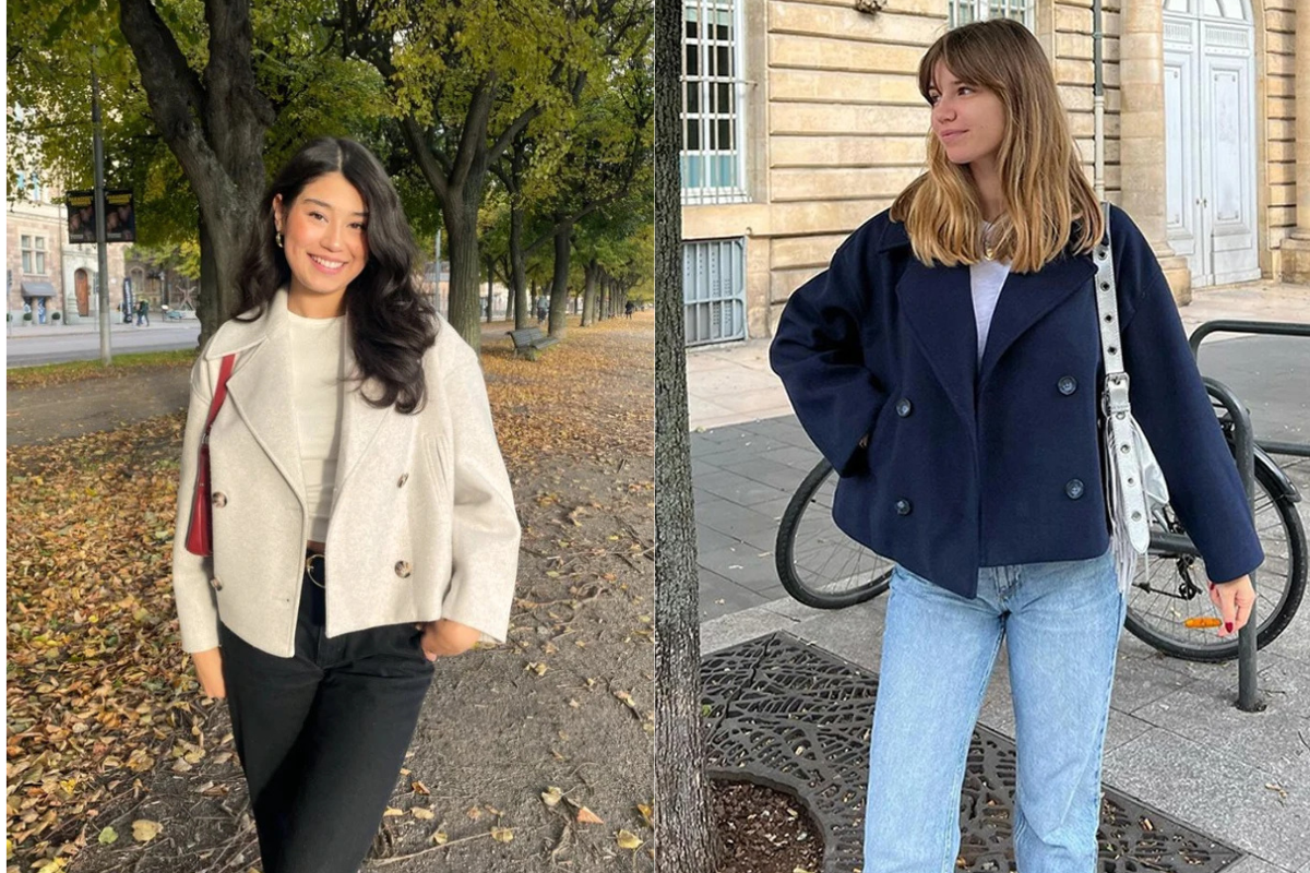 Manteau court en laine à double boutonnage pour femme